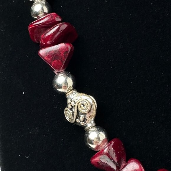 I Silver Red Garnet Beaded Necklace 7.5" Toggle Clasp Fashion Jewelry - Picture 11 of 16